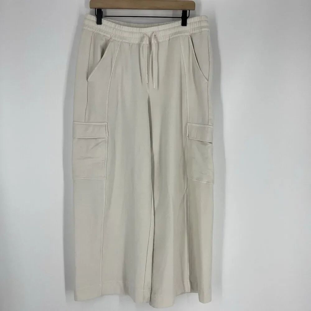 Athleta Pants Size Large Womens Magnolia White Retroterry Wide Leg Cargo Pull On